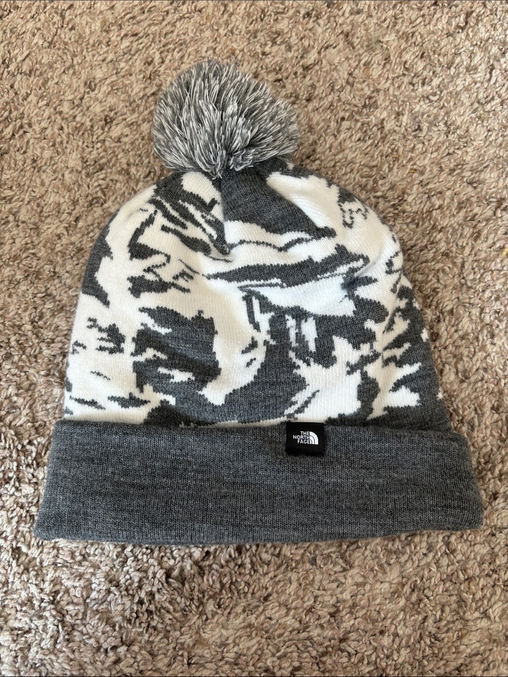 The North Face ski winter Gray & White Pom Camo Beanie